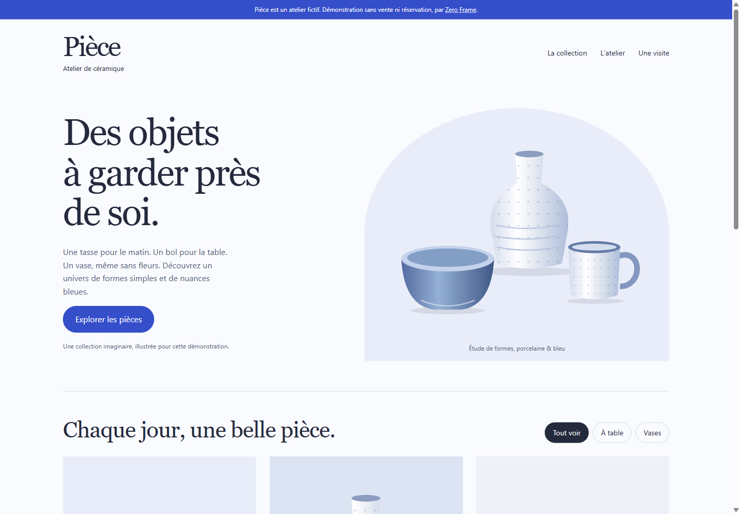 Aperçu du site Pièce, atelier de céramique
