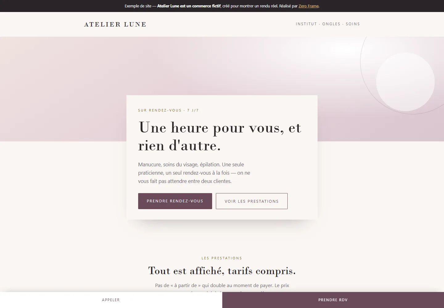 Aperçu du site Atelier Lune